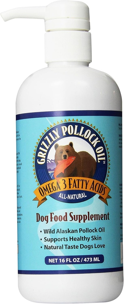 Grizzly Pollock Oil Dog Food Suplemento, 16 onzas