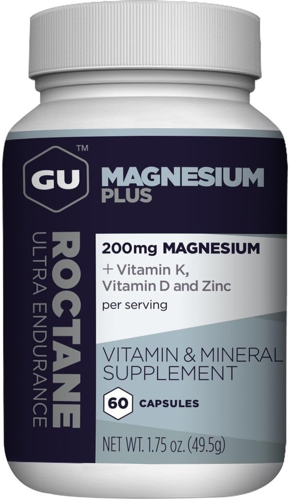 GU Energy Roctane Magnesium Plus Capsules con vitamina K, D y Zinc, opción informada, soporte de recuperación después de cualquier entrenamiento, botella de 60 puntos (1-Mes)