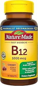 Nature Made Vitamina B12 1000 mcg, Easy to Take Sublingual B12 for Energy Metabolism Support, 50 Sugar Free Fast Dissolve Tablets, 50 Day Supply