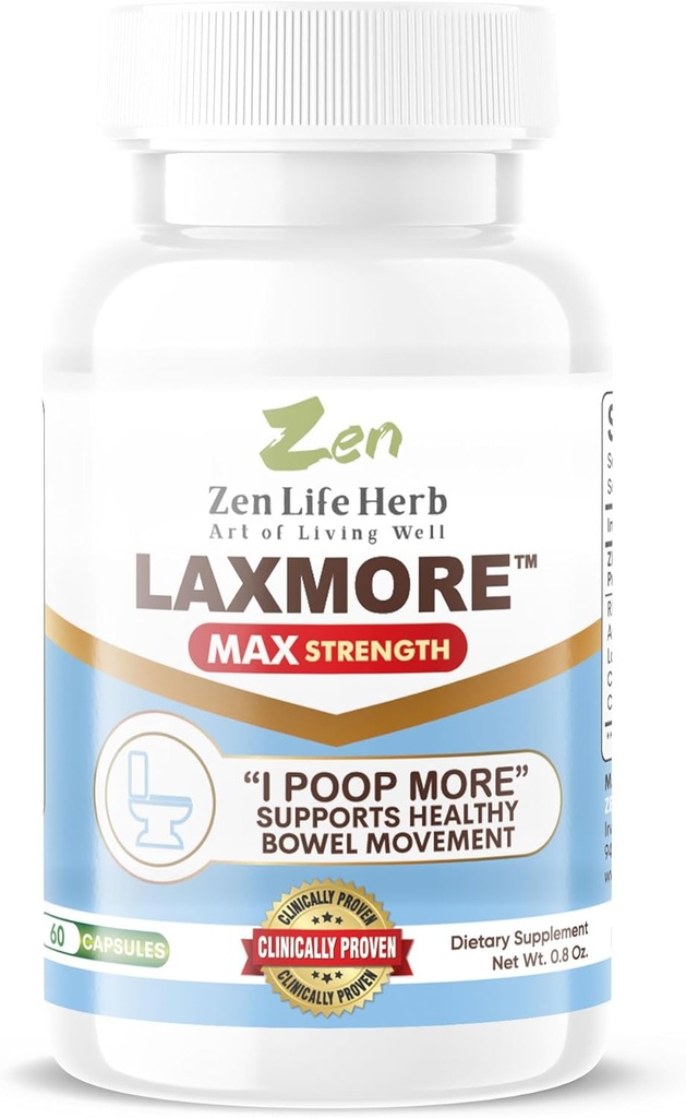 ZEN LIFE HERB LAXMORE I Poop More Max Strength 100% Natural Plant-Based Suplemento (60 cápsulas)