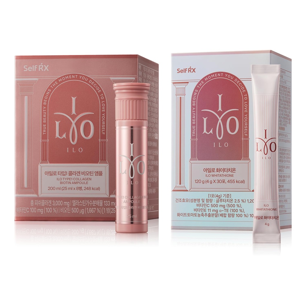 ILO Type 1 Collagen & Glutathione Bundle | Skin Hydration & Radiance Support | 8 Servings Collagen & 30 Servings Glutathione | Orange & Green Apple Flavor
