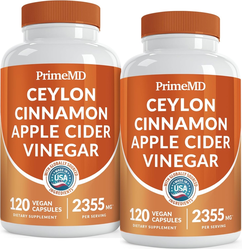 5-in-1 Ceylon Cinnamon Capsules 2355mg - Apple Cider Vinegar Capsules with Turmeric, Panax Ginseng, and Bioperine (120 Count, Pack of 2)