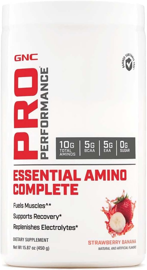 GNC Pro Performance Essential Amino Complete, Strawberry Banana, 15.87 oz., Admite la recuperación del músculo