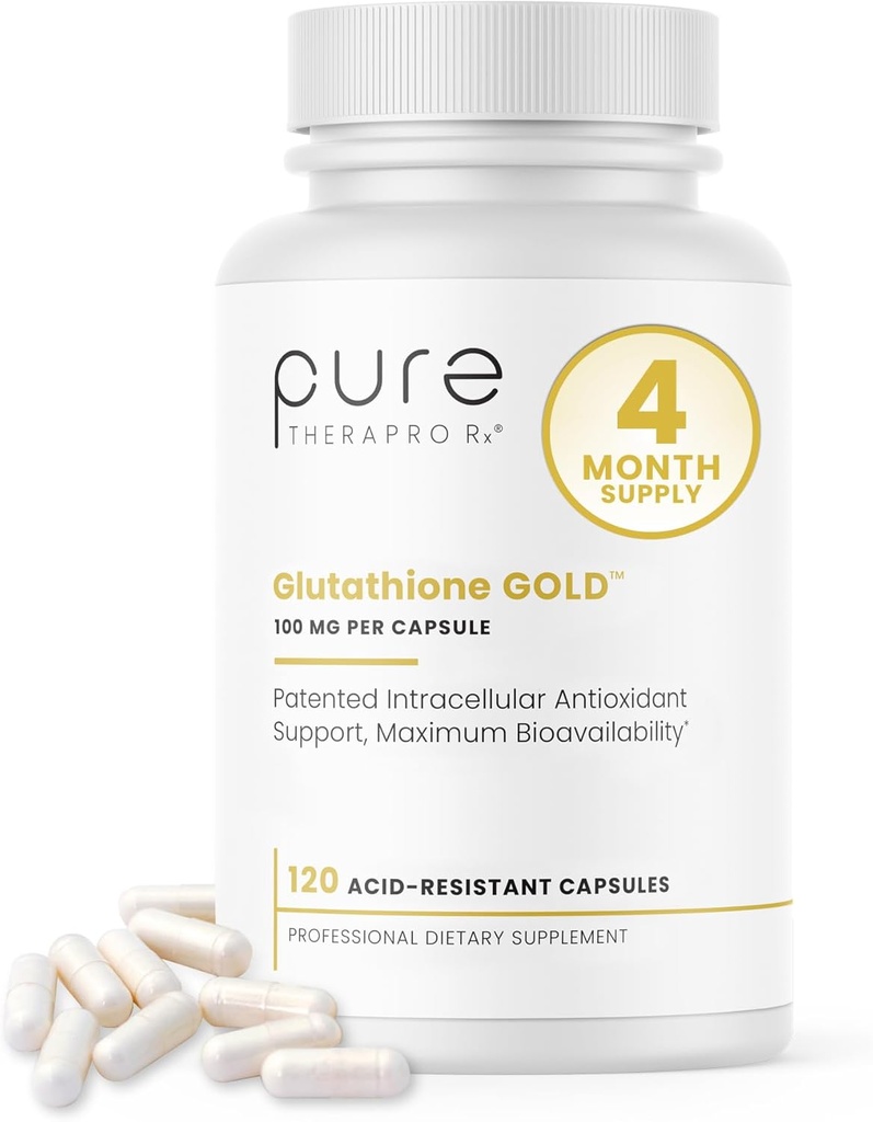 Pure Therapro Rx S-Acetyl Glutathione Gold 100mg, Made in USA - 4 Month Supply | Acid Resistant Capsules | Patented Acetylated Form of Glutathione | Zero Fillers, Pharmaceutical Grade, Non GMO