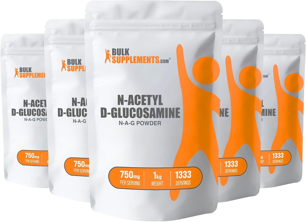 BulkSupplements.com N-Acetyl Glucosamine Powder - NAG Powder, Glucosamine 750mg, Glucosamine Supplement - Glucosamine Powder, Gluten Free, 750mg de por Serving, 5kg (11 libras) (Pack of 5)