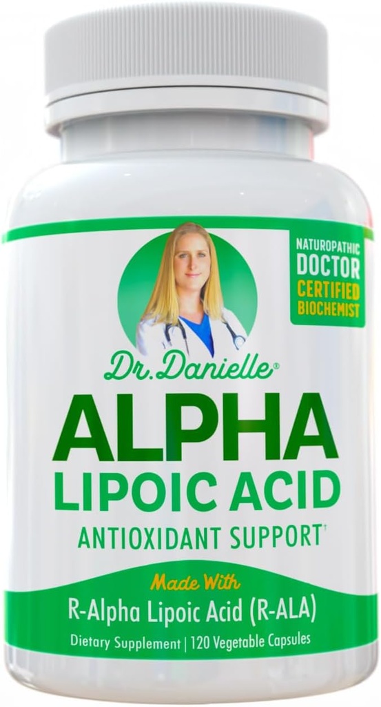Ácido alfa-Lipoico por el Dr. Danielle, Apoyo a la Neuropatía, No GMO, Libre de gluten, Vegan, Libre de Soy, Promueve Sugar Sangre Saludable, Alfa R Lipoic Acid R-ALA, R-ALA, 120 Veggie Caps