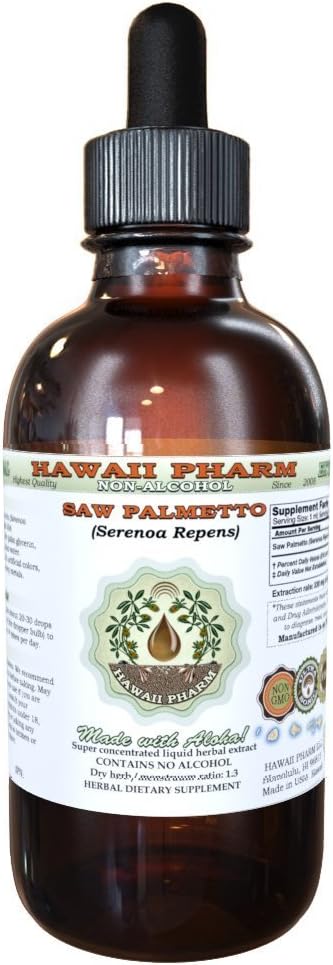Saw Palmetto Alcohol-Free Liquid Extract, Organic Saw Palmetto (Serenoa Repens) Dried Berry Glycerite Natural Herbal Supplement, Hawaii Pharm, USA 2 fl.oz
