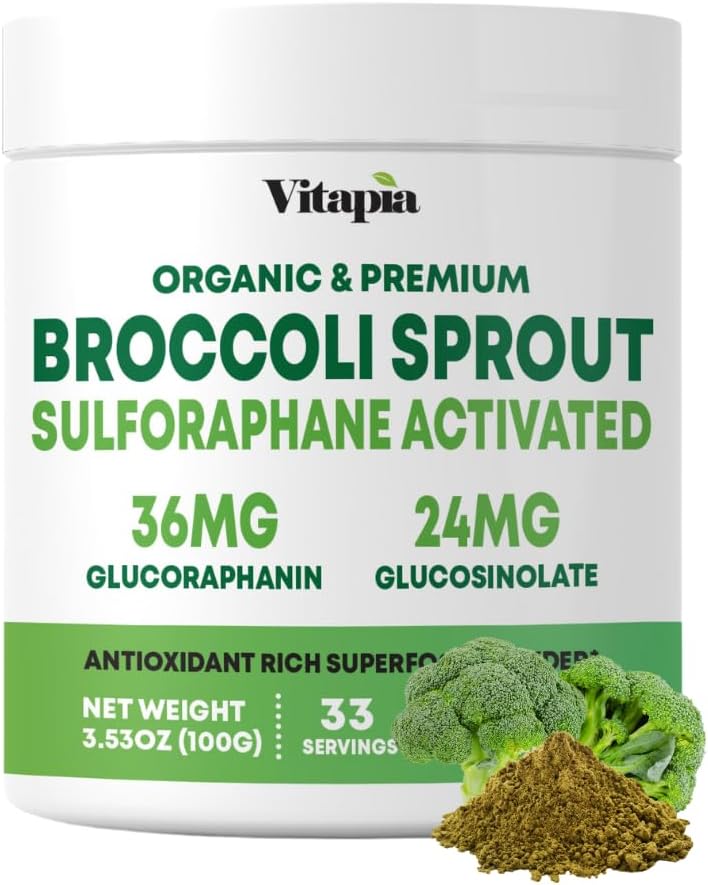 Vitapia Orgánica Broccoli Sprout Powder - Alto en Sulforaphane & Antioxidante, Cognitive Health Support - 30 Day Supply - Non GMO & Gluten Free, 33 Servings (Pack of 1)