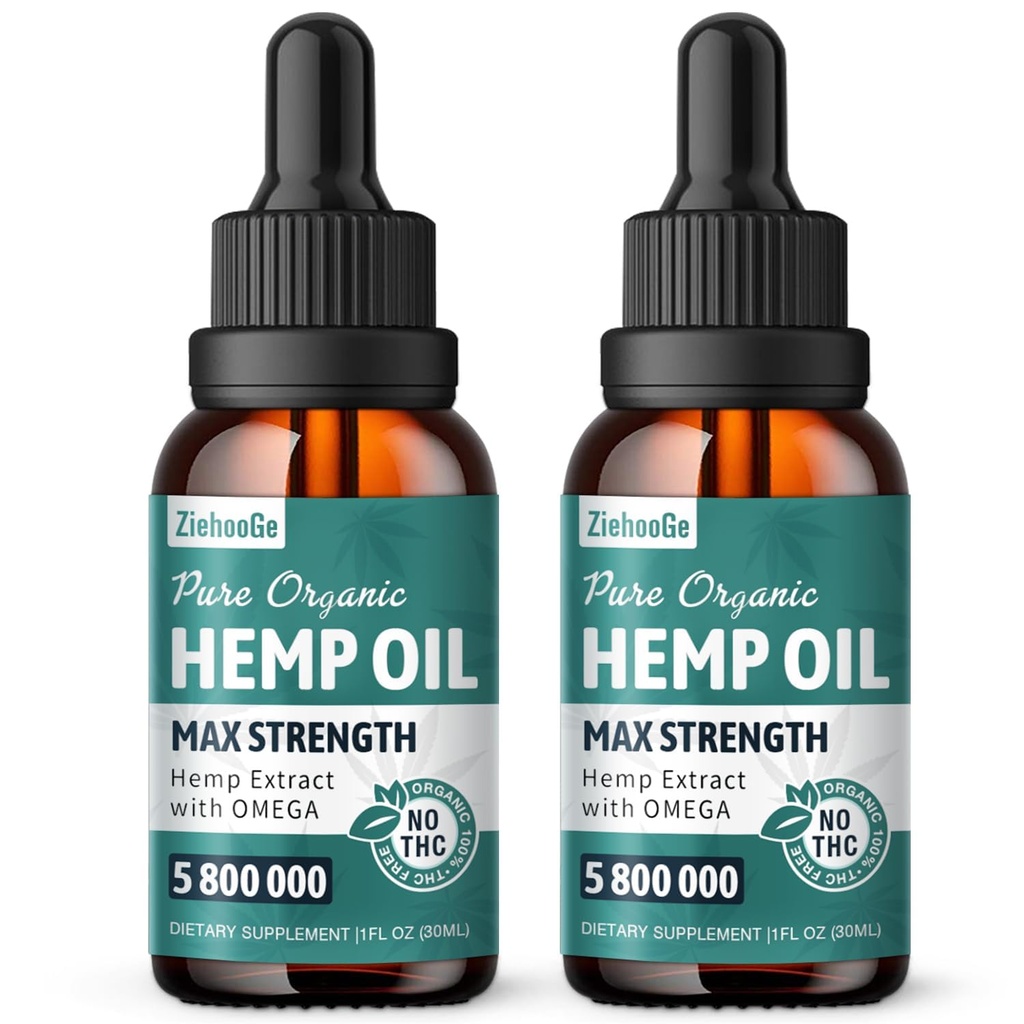 Hemp Oil Organic Extract - Maximum Strength 100% Natural Drops 2 Pack
