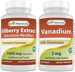 Mejores Naturales Bilberry Extracto 1000mg &amp; Vanadium 2 mg con cromomio