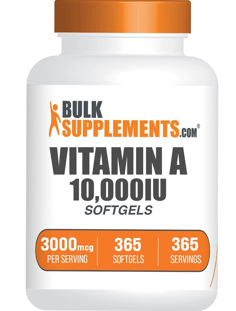 BulkSupplements.com Vitamin A 10000 IU Softgels - as Retinyl Palmitate, Vitamin A Supplement - for Eye & Immune Support, Gluten Free, 1 Softgel per Serving, 365 Count (Pack of 1)