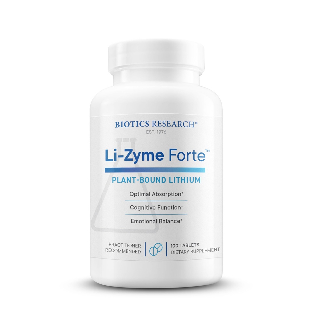 Investigación Biotica Li Zyme Forte Litio de Litio de Libra con origen vegetal, fitoquímico, soporta Función cerebral, memoria y soporte de humor,100 Tabletas