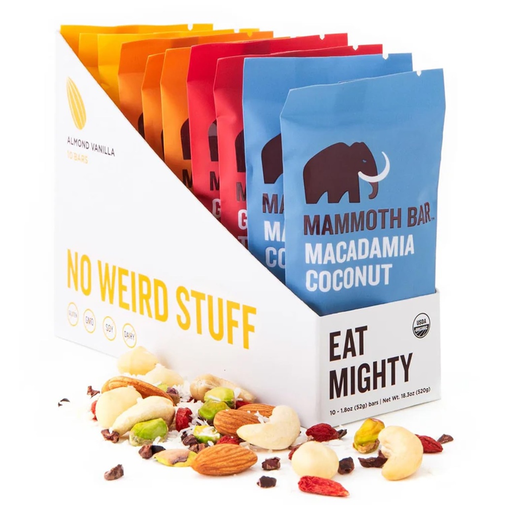 Mammoth Bar Variety Pack – 10 Proteínas Orgánicas – Prebiótico • Paleo • Gluten Gratis • Proteína de huevo • GMO Gratis • Raw • Premium Nuts