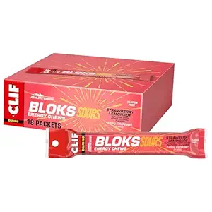 Clif Bloks Sours - Strawberry Lemonade Flavor with Caffeine - Energy Chews - Non-GMO - Plant Based - Fast Fuel for Cycling and Running - Quick Carbohydrates and Electrolytes - 2.12 oz. (18 Conde)