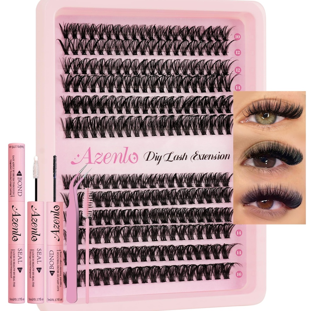 Azenlo Lash Extensions 40D+60D Cluster 240pcs DIY Wispy Lash Clusters 10-16mm Eyelash Clusters for Beginners At Home Individual Thin Band Lash Kit (40D+60D Kit)