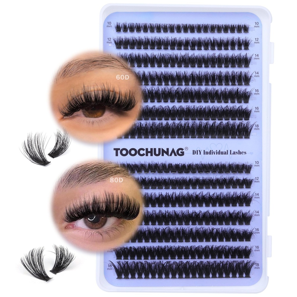 Fluff Lash Clusters 60D+80D Thick Eyelash Clusters D Curly Wispy Individual Lashes 10-18mm Cluster Eyelash Extensions 280pcs False Eyelashes DIY Flat Lash Extension by TOOCHUNAG