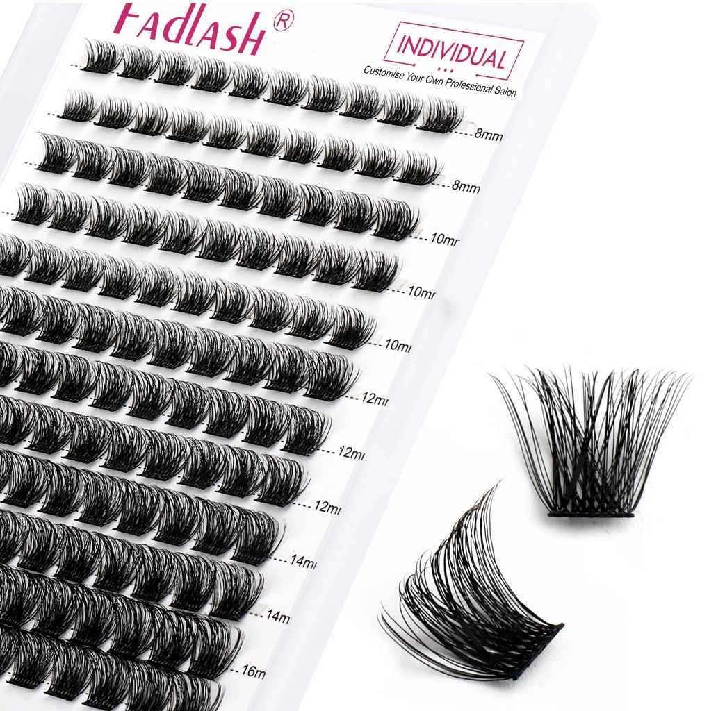 Lash Clusters DIY Eyelash Extensions 144 Clusters Lashes D Curl 0.07 Natural Individual Lash Extensions Mixed Tray False Eyelashes Soft & Strong Thin Band DIY at Home (F32-0.07D, 8-16mm)