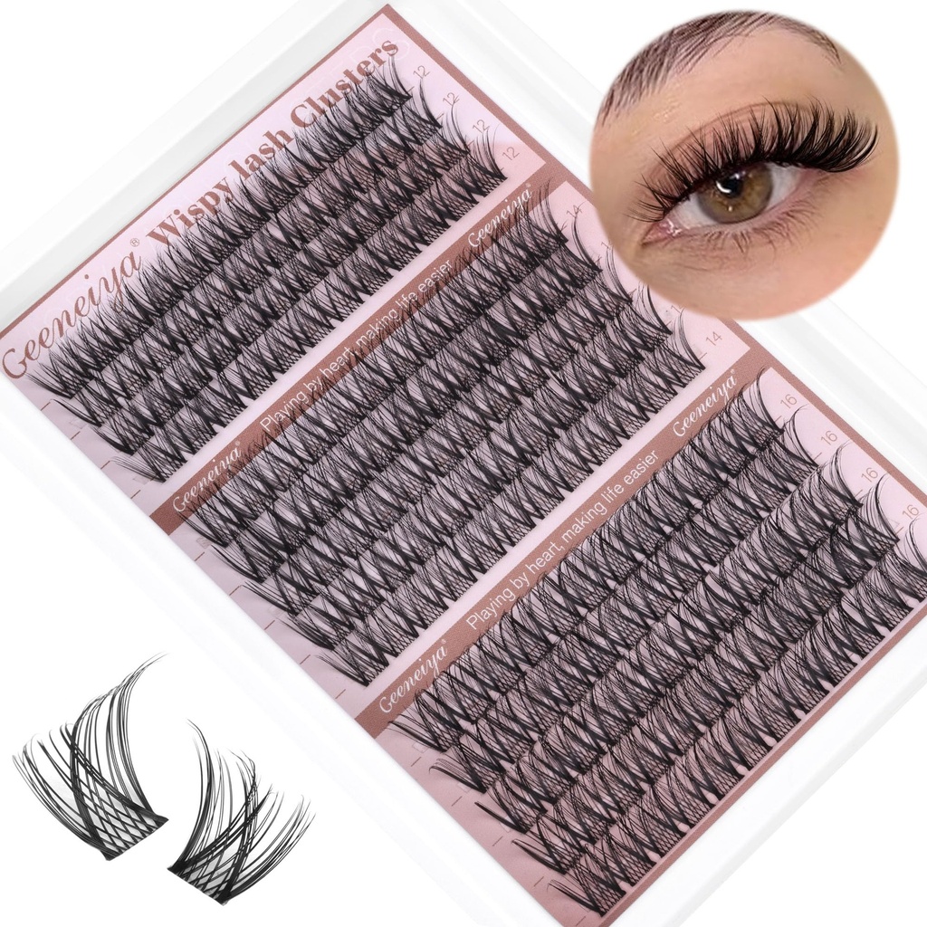 Medium Lash Clusters Short Wispy C Curl Eyelash Clusters 12-16MM Individual Eyelashes Natural Cluster Eyelash Extensions Natural Looking Cluster Lashes by Geeneiya (C Curl,12-14-16)