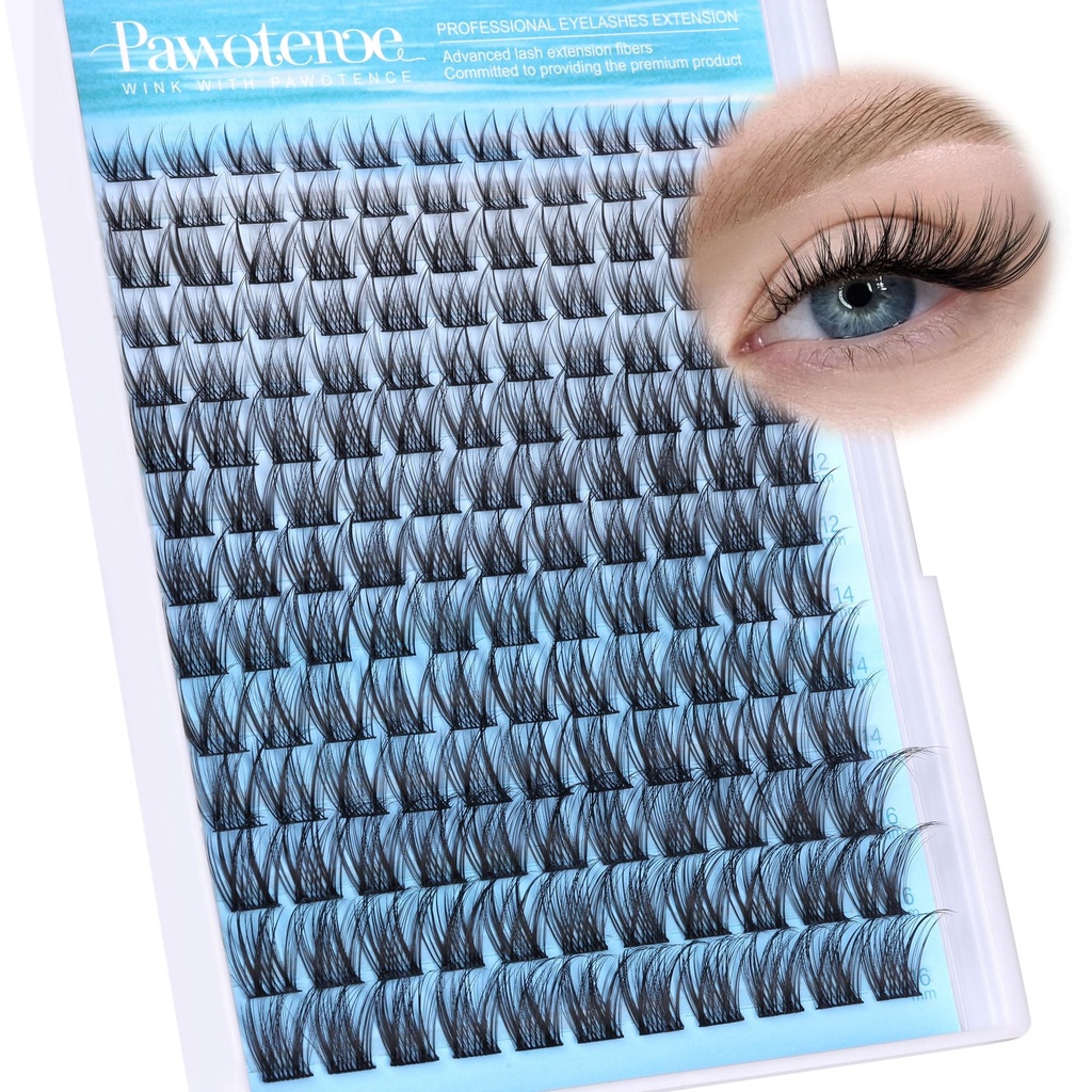 Pawotence Wispy Lash Clusters Natural Cluster Eyelash Extensions 154pcs Individual Lashes 8-16mm Cluster Lashes Extension DIY False Eyelashes Soft Comfortable Natural Eyelash Clusters with Thin Band