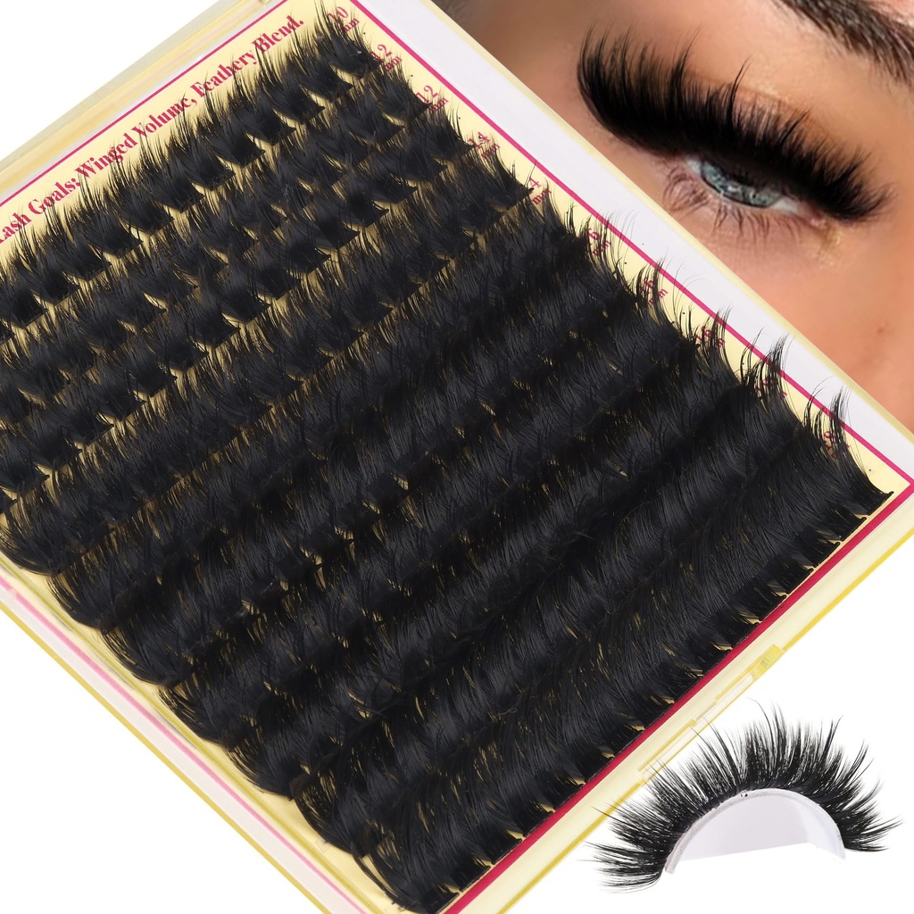 Volume Lash Clusters with Spiky Manga Lash Clusters 300D Eyelash Clusters 10-18MM Thick Wispy D Curl Cluster Eyelash Extensions 3D Fluffy Cluster Eyelash Extensions by FANXITON