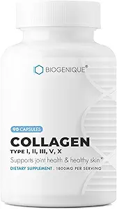 Complejo de Collagen Premium 90 Capsules Soporta Skin saludable, uñas, uniones de bonificación Peptides Collagen, Tipo I, II, III, V, X, Hecho en EE.UU. - No GMO, Gluten Free