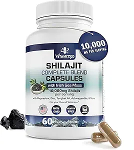 Shilajit puro Himalayan para Hombres " Mujeres - 10.000 mg Shilajit Ashwagandha Suplementos + Moss del Mar Irlandés, Tongkat Ali, PQ " Más - 60 cápsulas