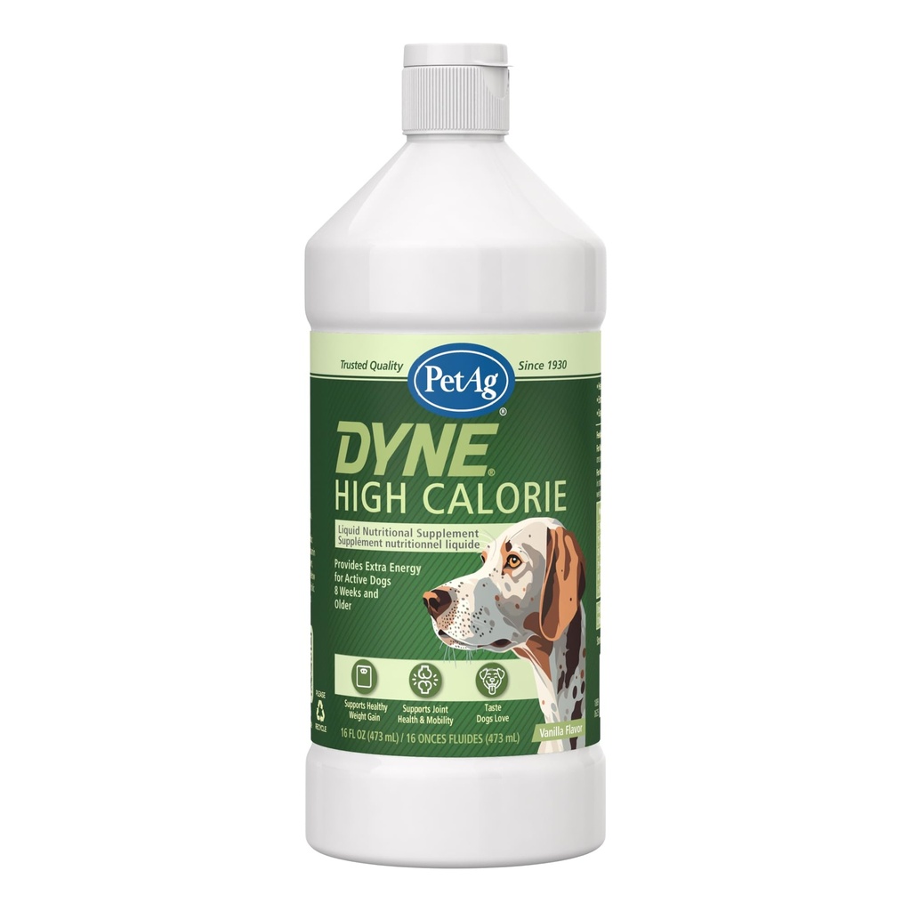 PetAg Dyne High Calorie Liquid Nutritional Supplement for Dogs & Puppies 8 Weeks and Older - 16 oz - Supports Performance and Endurance - Sweet Vanilla Flavor