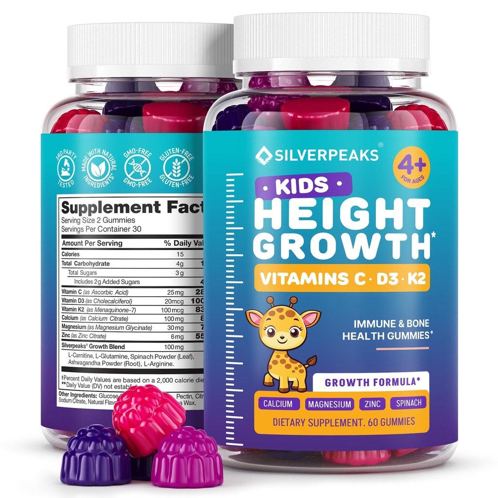 Gafas de Crecimiento de Altura para Niños - Vitaminas de Crecimiento para Adolescentes, Aumentar Altura Multivitamínico para Niños &amp; Niñas con Calcio Vitamina D C K2 Zinc Magnesio, Suplemento Maximizador de Crecimiento de Altura Natural, 60 PCS