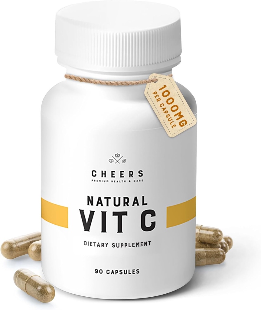 CHEERS - Vitamina C, Booster del Sistema Natural de Inmunización Hecho de Rosa HIPS, Grapefruit y Extractos de Acerola, Vegan y Gluten-Free Alternativa a Tablas de Vitamina C, 1000 mg por cápsula, 90 cápsulas