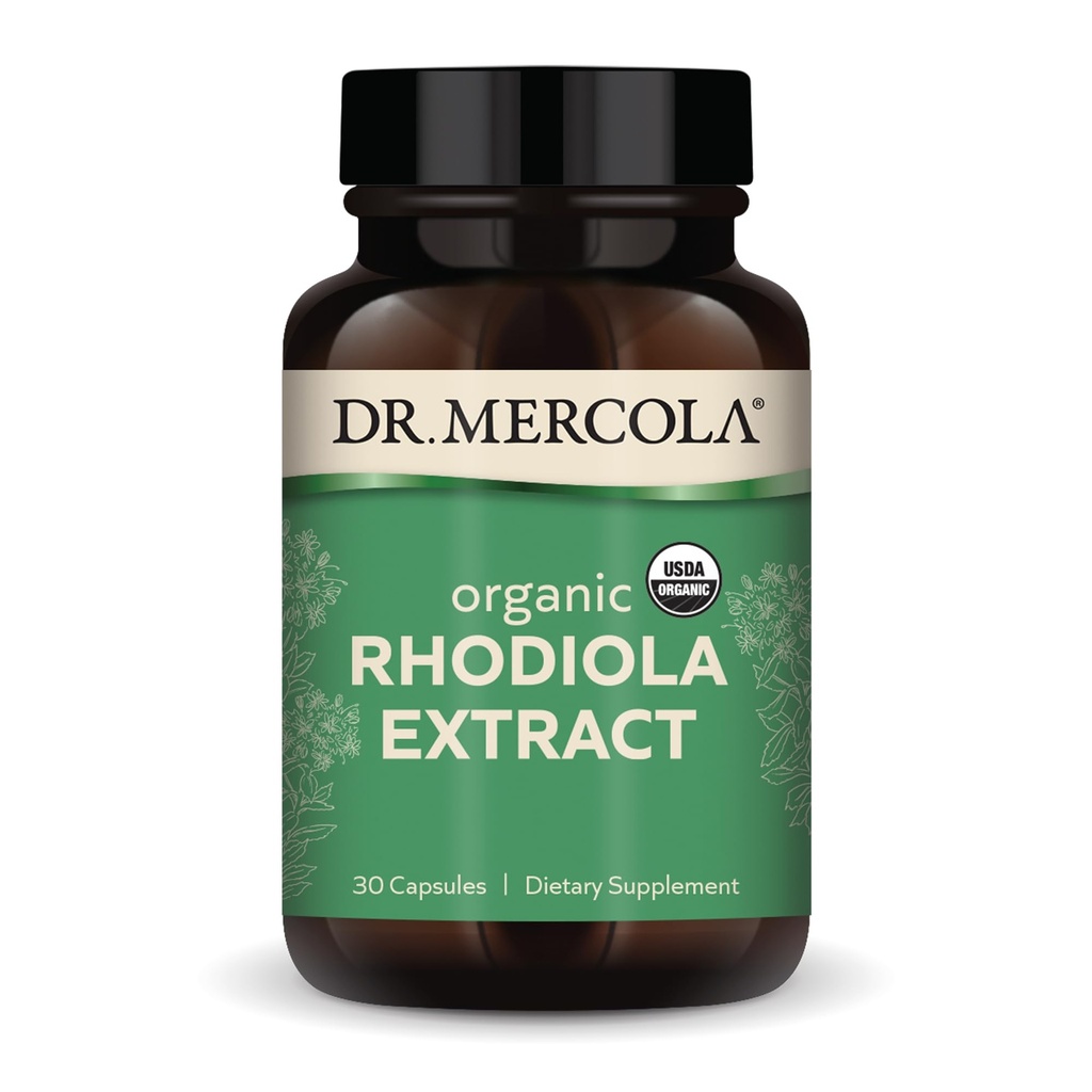 Dr. Mercola Rhodiola Extract, 30 Servings (30 Capsules), Suplemento dietético, apoya la gestión del mood y el estrés, no GMO, certificado USDA Organic