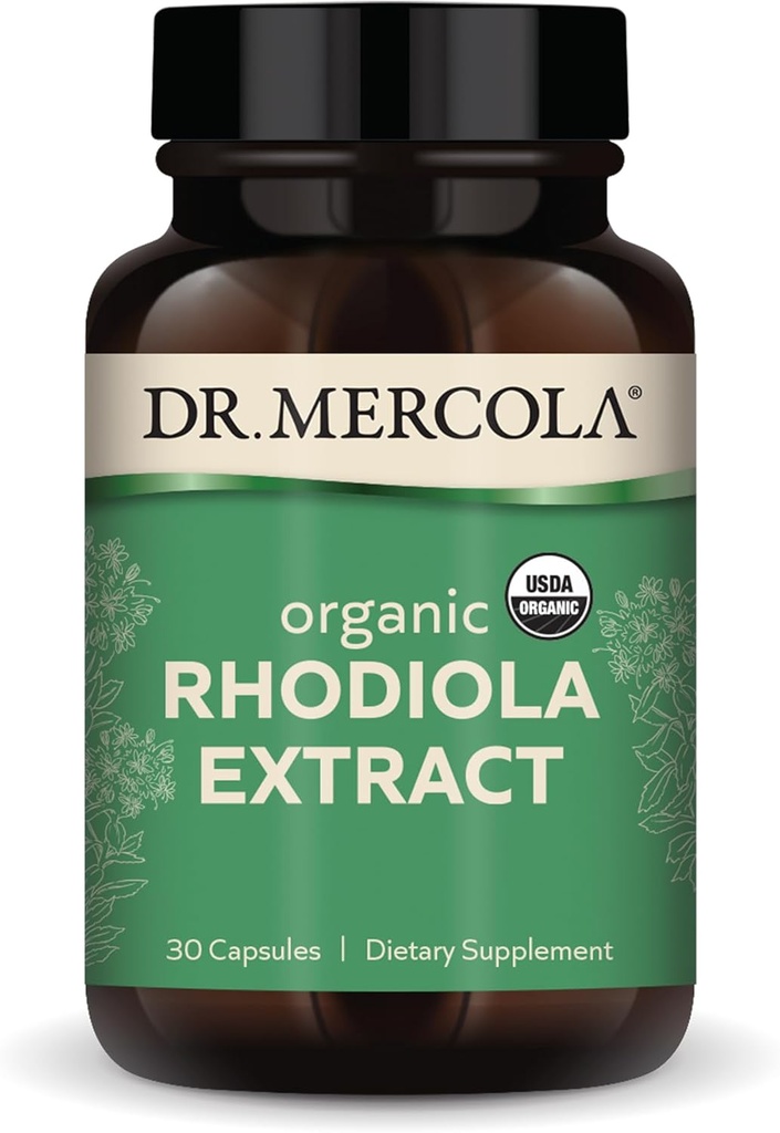Dr. Mercola Rhodiola Extract, 30 Servings (30 Capsules), Suplemento dietético, apoya la gestión del mood y el estrés, no GMO, certificado USDA Organic