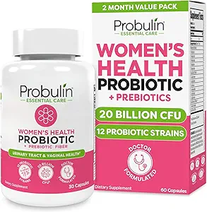 Probiótico Probulina Mujeres - Vaginal, UT, Gut &amp; Immune Health with Lactobacillus Reuteri - 20 Billion CFU, 12 Strains Probióticos & Prebióticos - 60 Vegan, Gluten Free Capsules for Whole-Body Wellness