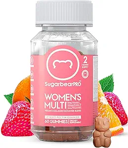 Gummies multivitamina de las mujeres azucareras con colágeno, glutatión, omega-3 y vitaminas - Suplemento diario vegano y factible (1 mes)