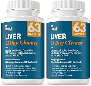 Dr. Tobias Liver 21 Day Cleanse, Herbal Liver Detox Cleanse with Solarplast, Artichoke Extract, Milk Thistle, Dandelion Extract " Digestive Enzymes, 63 Vegetable Capsules, 3 Daily, Pack of 2