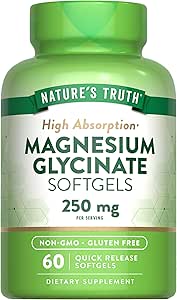 La verdad de la naturaleza Magnesium Glycinate 250mg TEN 60 Softgels TEN High Absorption ← No Gluten Suplemento Mineral Gratuito