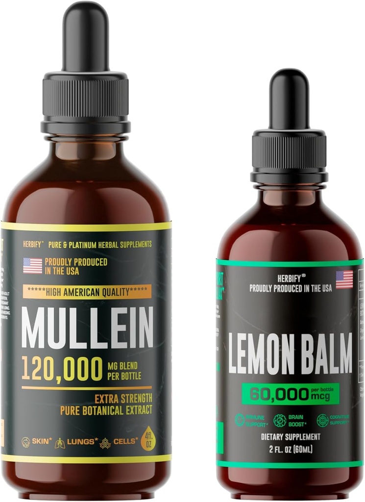 HERBIFY Bundle - Mullein Leaf Extract &amp; Lemon Balm - Respiratory Support &amp; Brain Support