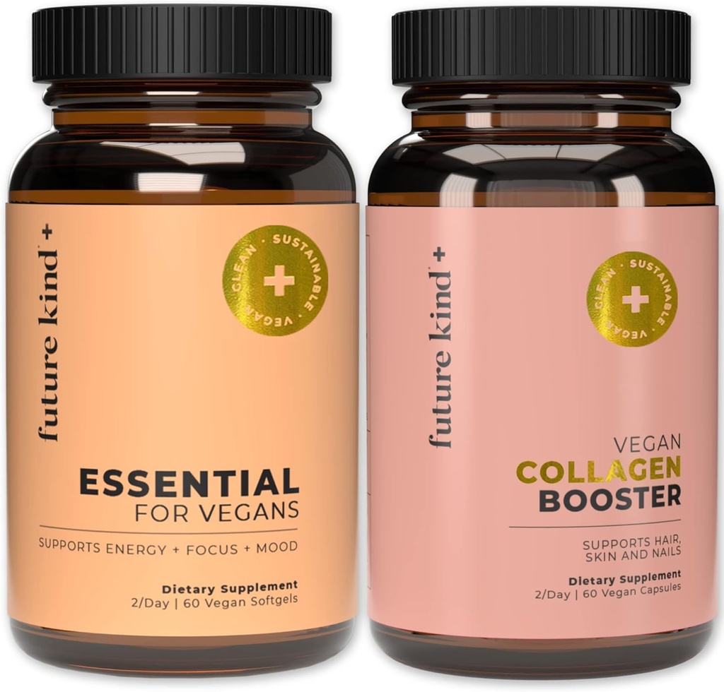 Futuro Kind Best Sellers Bundle ← Vegan Multivitaminas y Collagen Booster ← Vegan Multivitaminas para Mujeres y Hombres con B12, Omega 3, y Vitamina D3 ← Collagen apoya la piel, el pelo y la salud de uñas