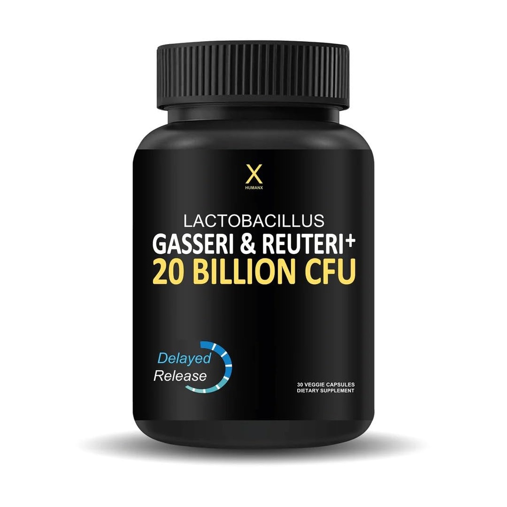 HUMANX Lactobacillus Gasseri & Reuteri+ 20 Billion CFU Plus Organic Prebiotics and Punicaligans - Probiotic Supplements - USA Made - Non-GMO - Performance Driven Delayed Release Capsule