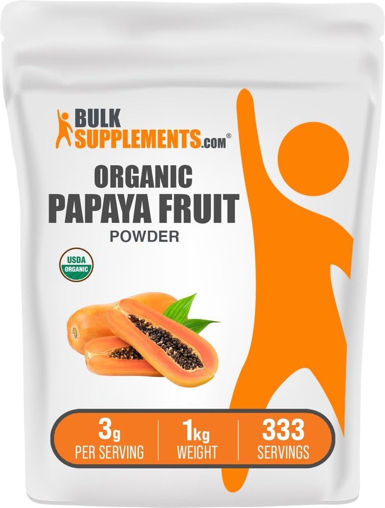BulkSupplements.com Polvo de Fruta Papaya Orgánica - Polvo Saborante, Fuente de Carica Papaya Fruit - Gluten Free, 3g por Serving, 1kg (2,2 libras) (Pack de 1)