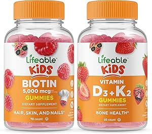 Lifeable Biotin Kids + Vitamina D3 + Vitamina K2 Kids, Gummies Bundle - Great Tasting, Vitamin Supplement, Gluten Free, GMO Free, Chewable Gummy