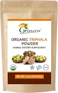 Grenera Orgánica Triphala Powder 1 lb (16 onzas) 454 gramos - Hecho con Amalaki Orgánica, Bibhitaki Orgánica, Fruta de Haritaki Orgánica - USDA Orgánica, Vegan, Certificada de Kosher