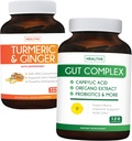 Save $11 (23% Off) - Gut Balance Bundle - Gut Complex with Caprylic Acid for Balanced Gut Health & Probiotic Support (120 Capsules) & Turmeric & Ginger with 95% Curcuminoids & Bioperine (90 Capsules)