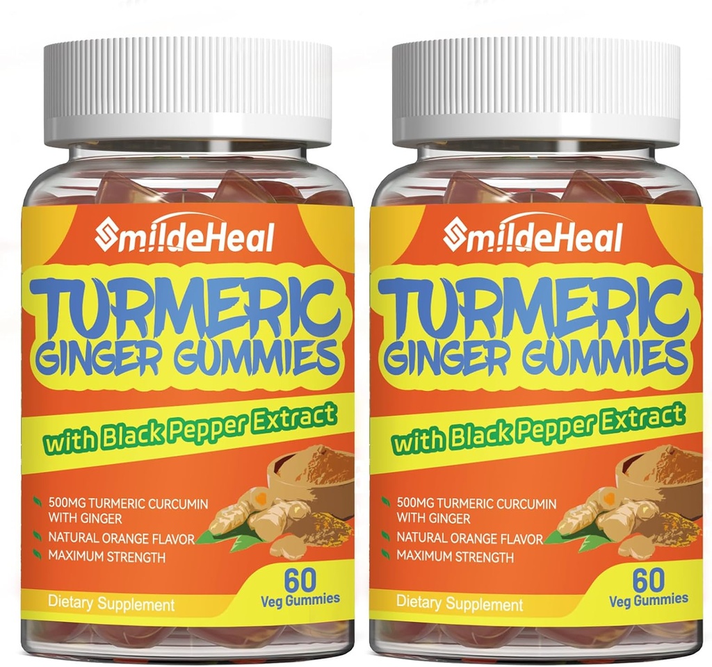 Turmeric Curcumin Gummies 500mg, con Turmeric Root Extract, Ginger Root, Black Pepper Extract, Antioxidant Support, Orange Flavor Gummies, 60 Conde (Pack of 2)