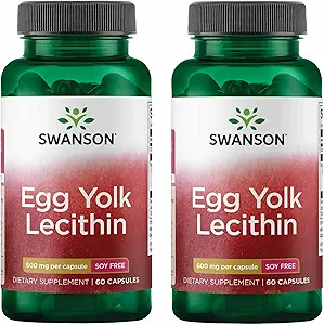 Swanson Egg Yolk Lecithin - Cardiovascular & Cognitive Health Support - Soy-Free Supplement May Support Brain Health - (60 Capsules) (2 Pack)