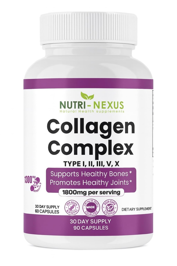 Multi Collagen Peptides Types I, II, III, V & X – Hydrolyzed Bovine Collagen Capsules -Supports Skin, Hair & Nail Wellness – Collagen Supplement for Women & Men