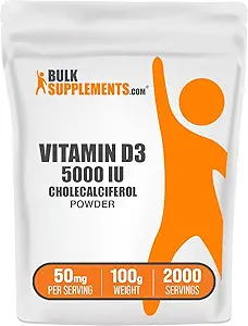 BulkSupplements.com Vitamina D3 Powder - Cholecalciferol, 5000 UI - Gluten Free, 50mg (125mg de vitamina D3) por Serving, 100g (3,5 oz) (Pack of 1)