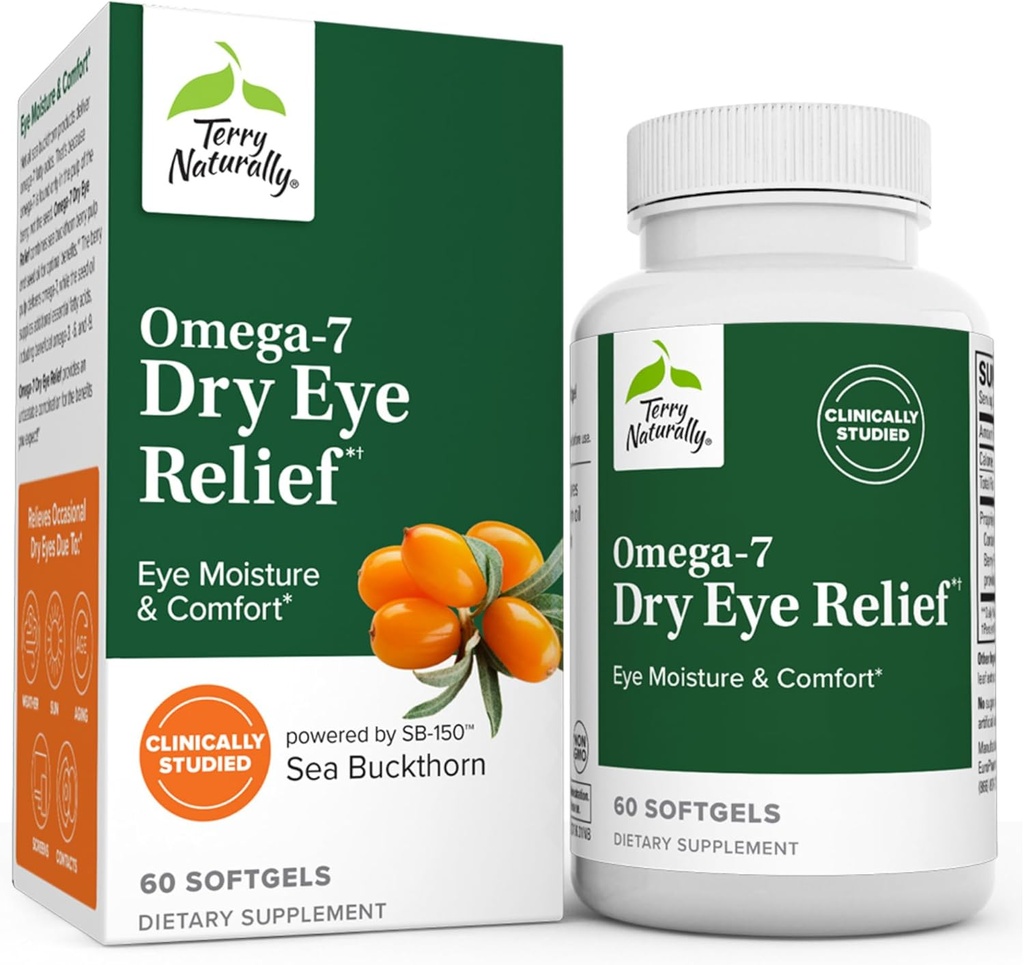 Terry Naturalmente Omega-7 Dry Eye Relief - 60 Softgels - Eye Moisture & Comfort - Non-GMO, Gluten Free - 60 Servings