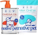 Aceite de Omega de mascotas nativas para perros - Suplementos de aceite de pescado 8 Oz &amp; 5 Mandíbulas pequeñas de Yak para perros