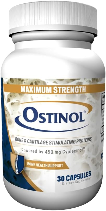 Ostinol Maxiumum Strength 450mg. Bone & Joint Supplement. Activación de células madre certificada. Complejo de proteínas activas de bio para pérdida de huesos moderada & disfunción mixta moderada. 30 cápsulas