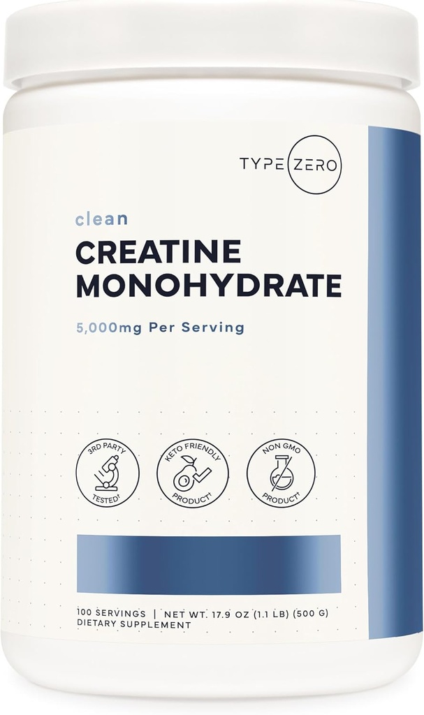 Tipo Zero Creatine Monohydrate Powder (Unflavored tención 500g), 5000 mg Por Serving, Micronized, Zero Sugar, Keto Friendly & Gluten Free, 100 Servings